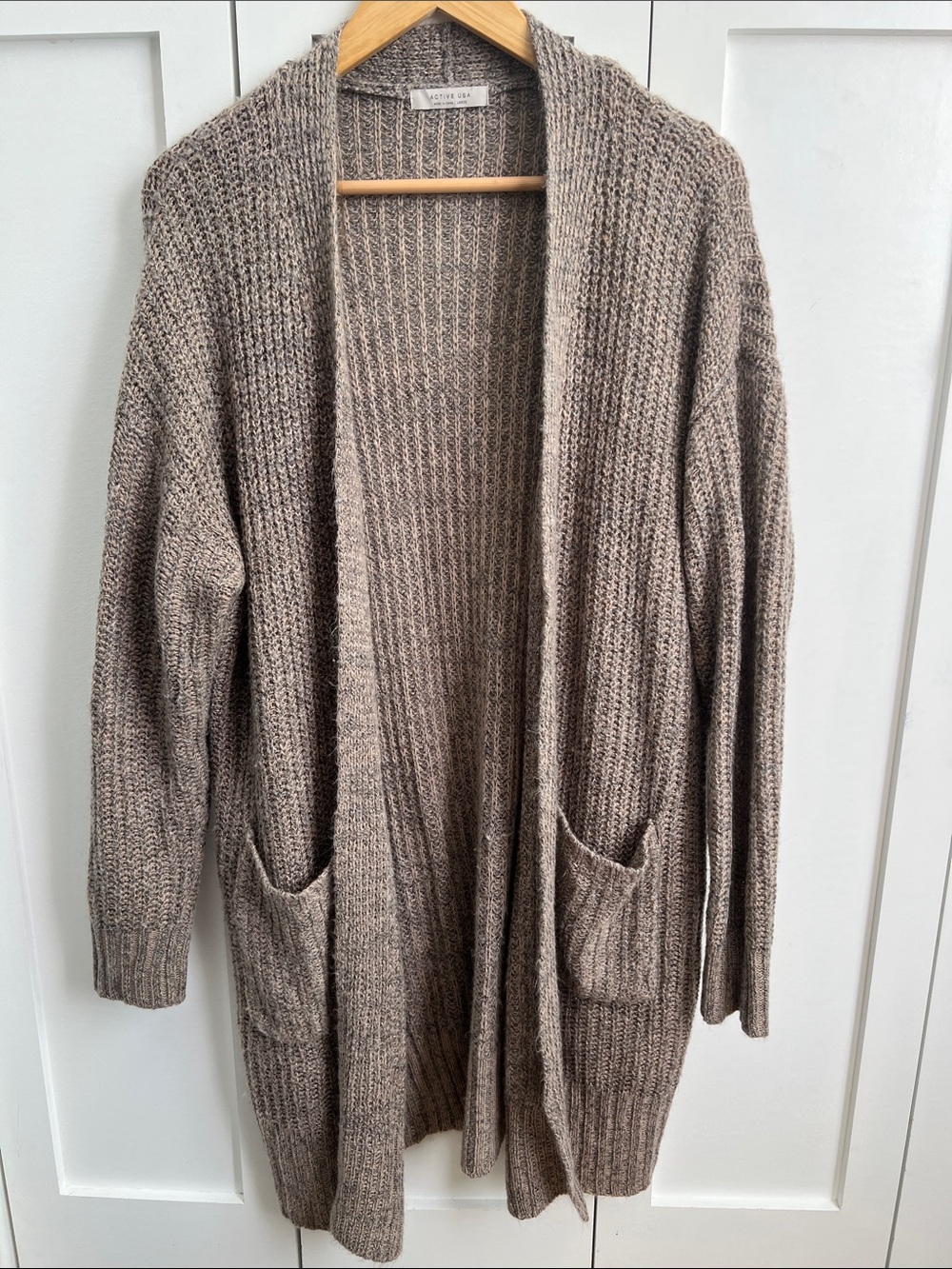 Active USA Taupe Open-Front Pocketed Cardigan